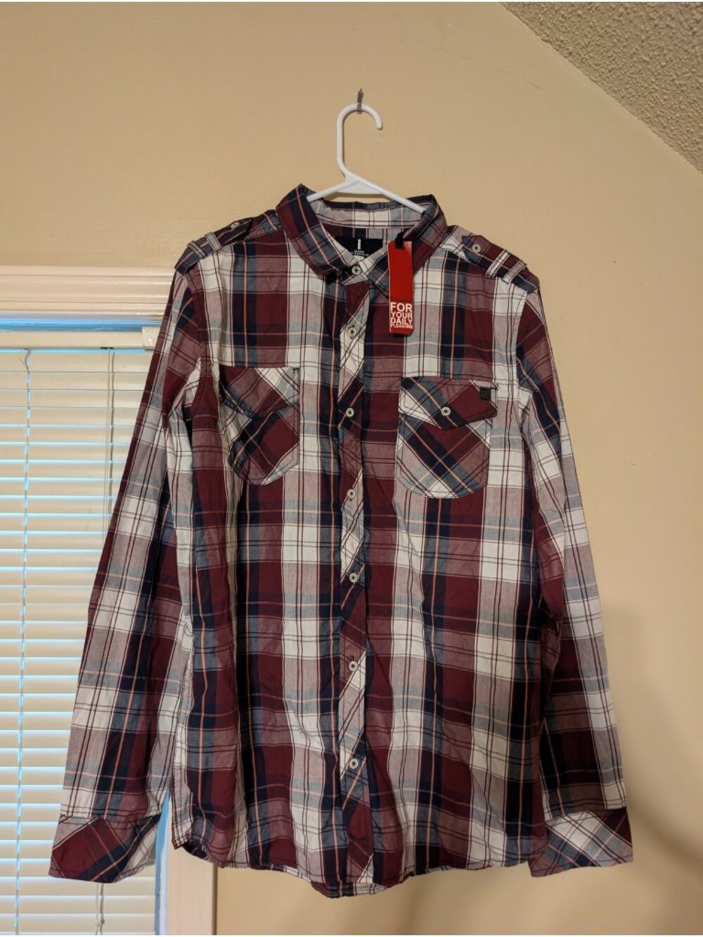 i Jeans By Buffalo Shirt Mens L NWT Red White Long Sleeve Western Gorpcore